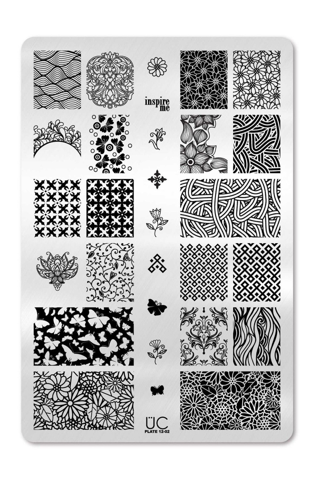 UBER CHIC UC 12-02 Nail Stamp Plate UberChic Floral Geometric Butterfly Swirl
