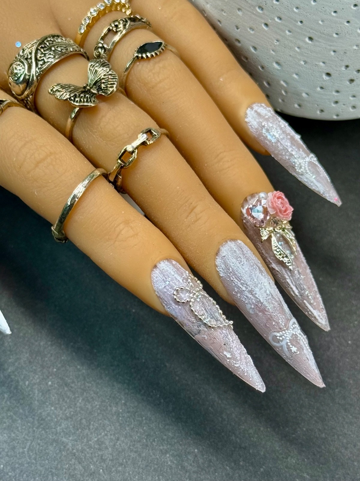 STILETTO XXL Handmade nails matte 3D 10 pcs Frosted design
