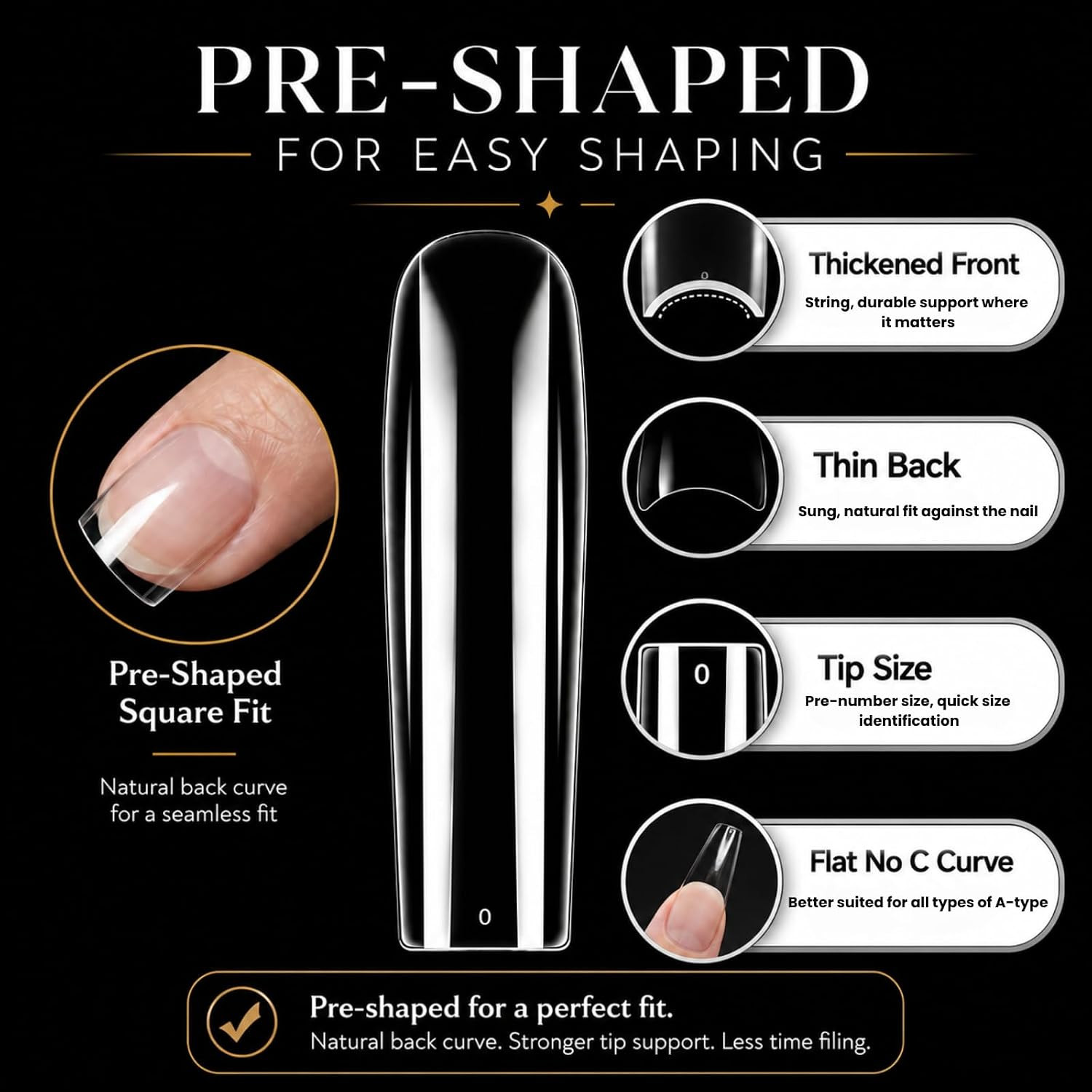 Long Square Nail Tips,Pre-Etched Full Cover Soft Gel Nail Tips | 240Pcs Clear No