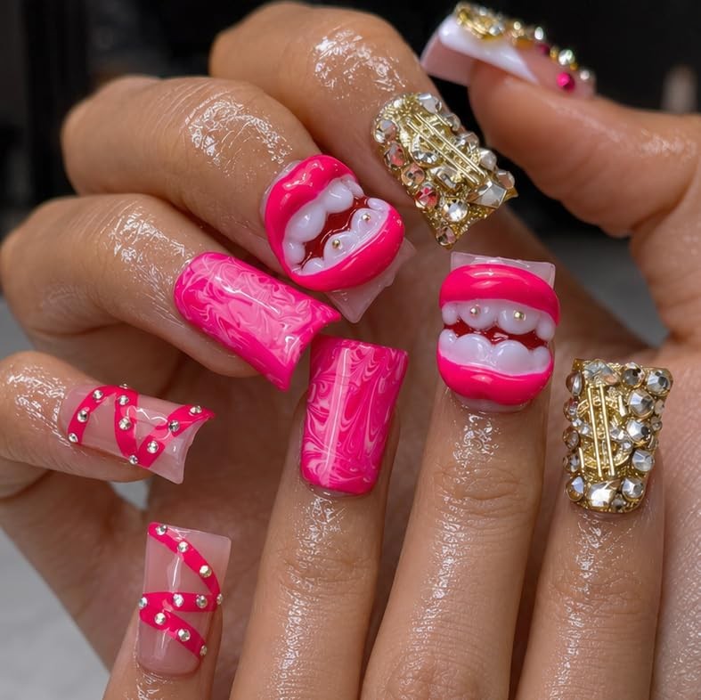 IntoVibes 10 Pieces Luxury Acrylic Press On Nails Short Handmade Duck Nails, …