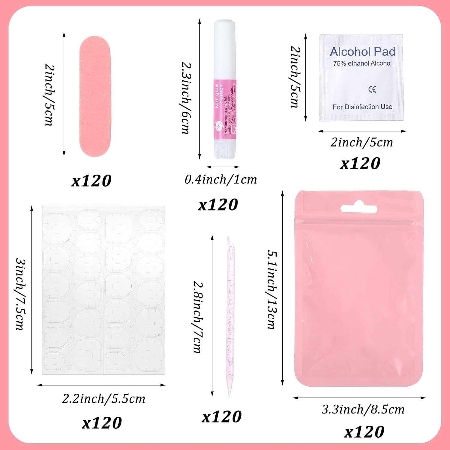 Disposable Press On Nail Prep Kit With Holographic Packaging Bags For Salon Use