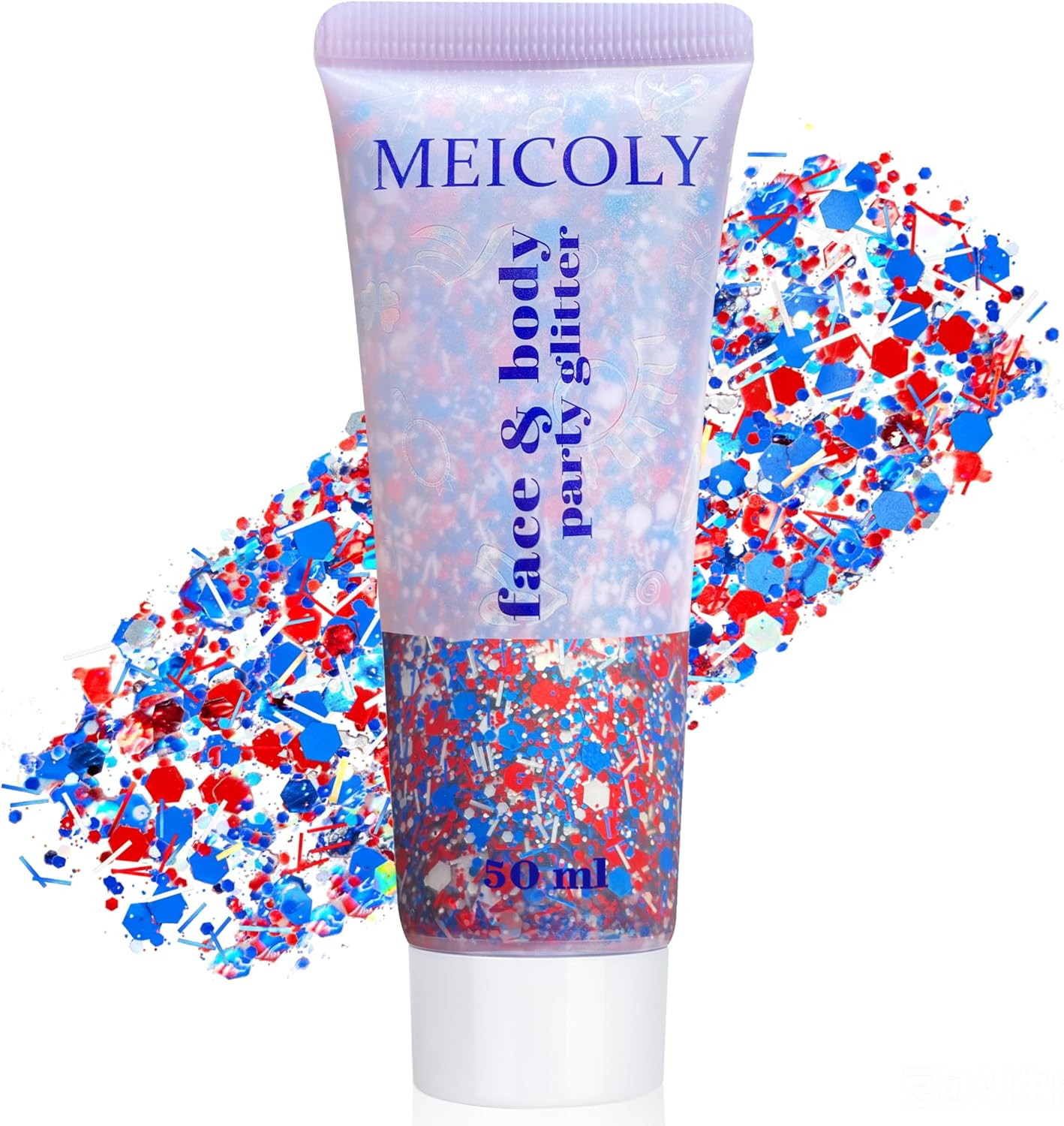 50Ml Holographic Blue Face Glitter Gel,4Th of July Body Glitter Outfits for Wome