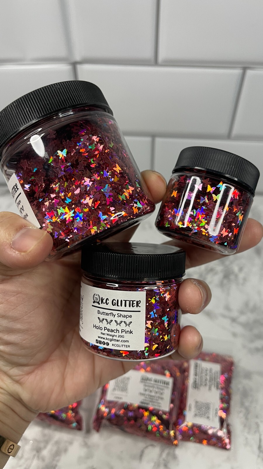 50g Solvent Resistant BUTTERFLY shape Glitter Holo PEACH PINK Nail Art DIY Craft