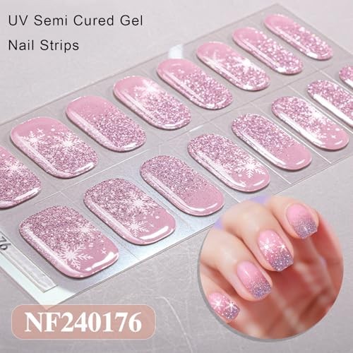 Christmas Semi Cured Gel Nail Strips, 16 Pcs Winter Christmas Gel Nail Stripe 9