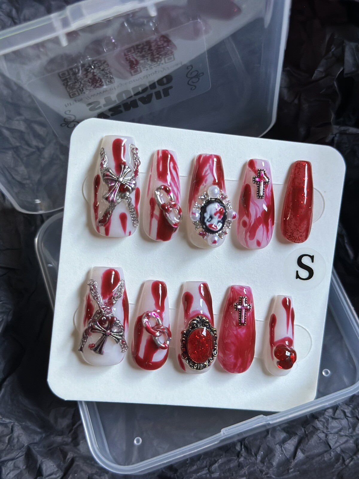 CUSTOM 3D Handmade press on Gel nails long coffin Size: S