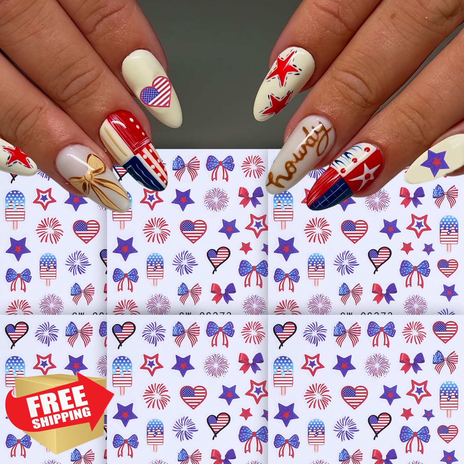 Aoustratum 6 Sheets 4th July Nail Stickers Flag Firework
