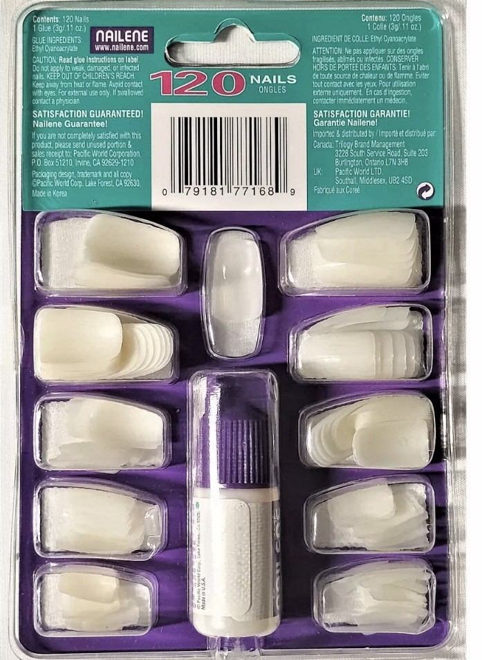 Nailene 120 Piece Natural Curve SquOval Short Length Salon Nails & Glue Kit NIP