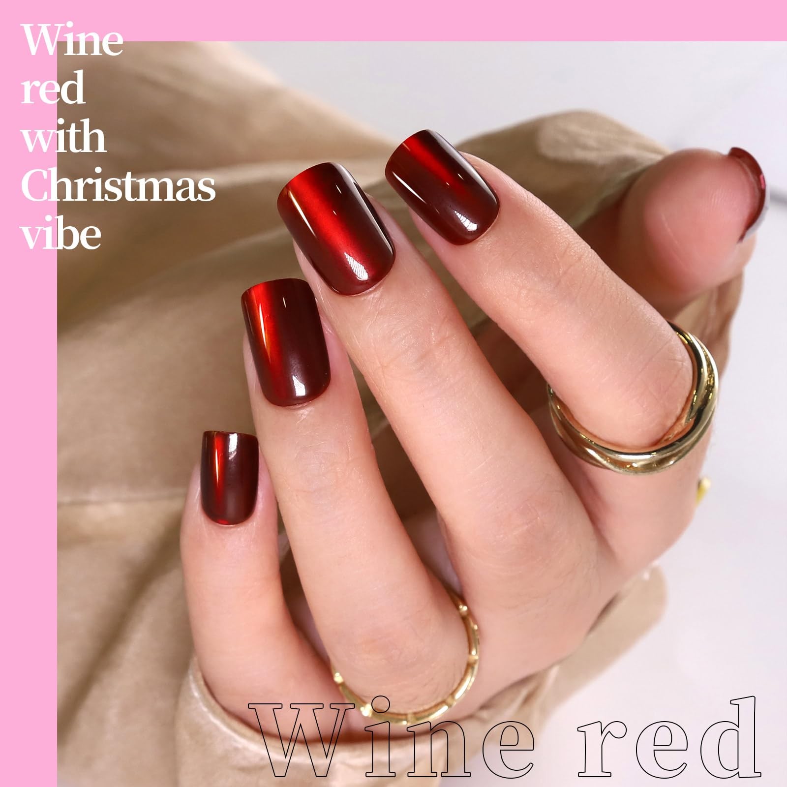 Press on Nails, 6 Colors Press on Nails Short, Glossy Cat Eye Nails Short Squ…