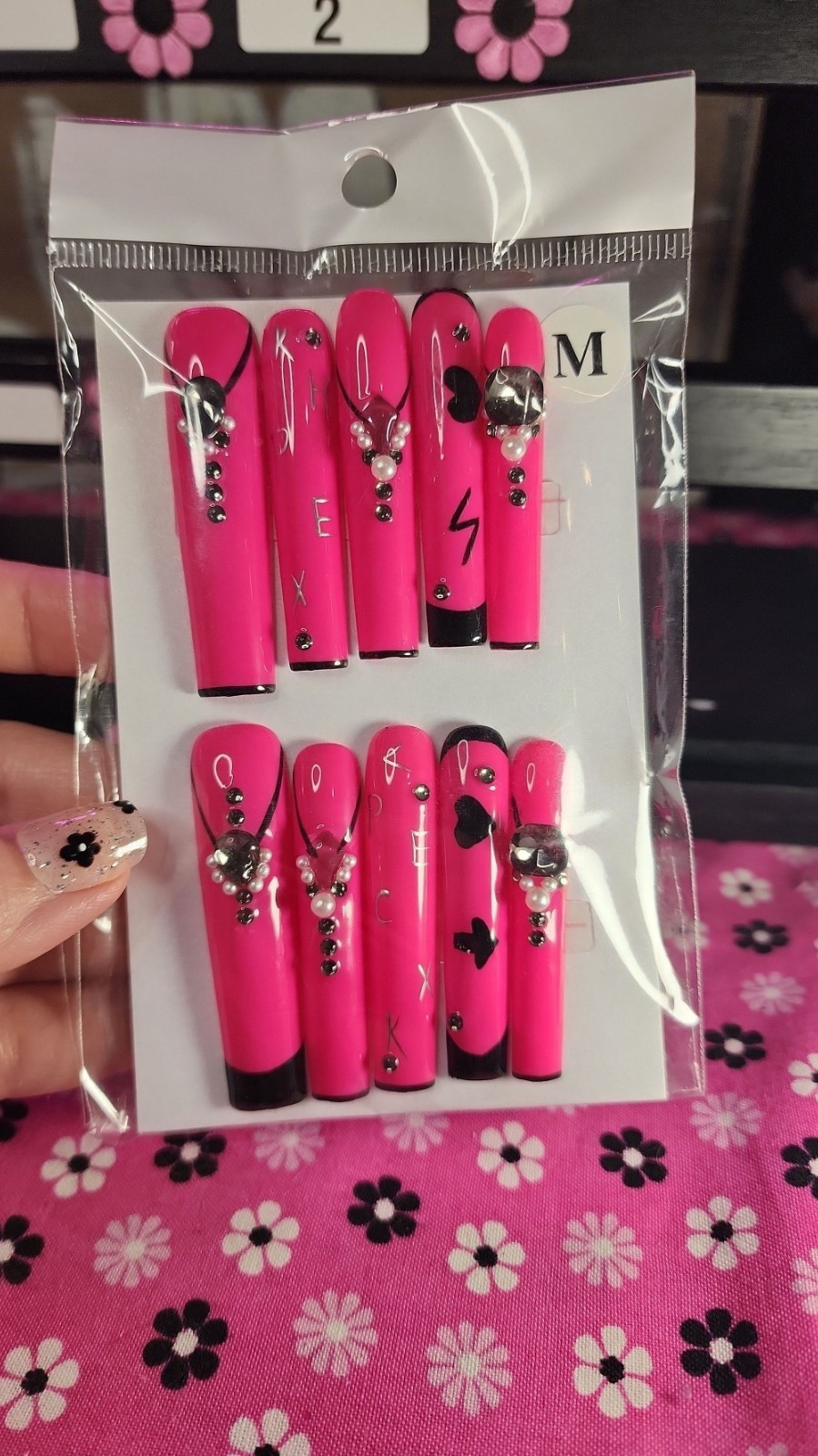 Medium Size Super Long Hot Pink Y2K Square Press-on Nail Set