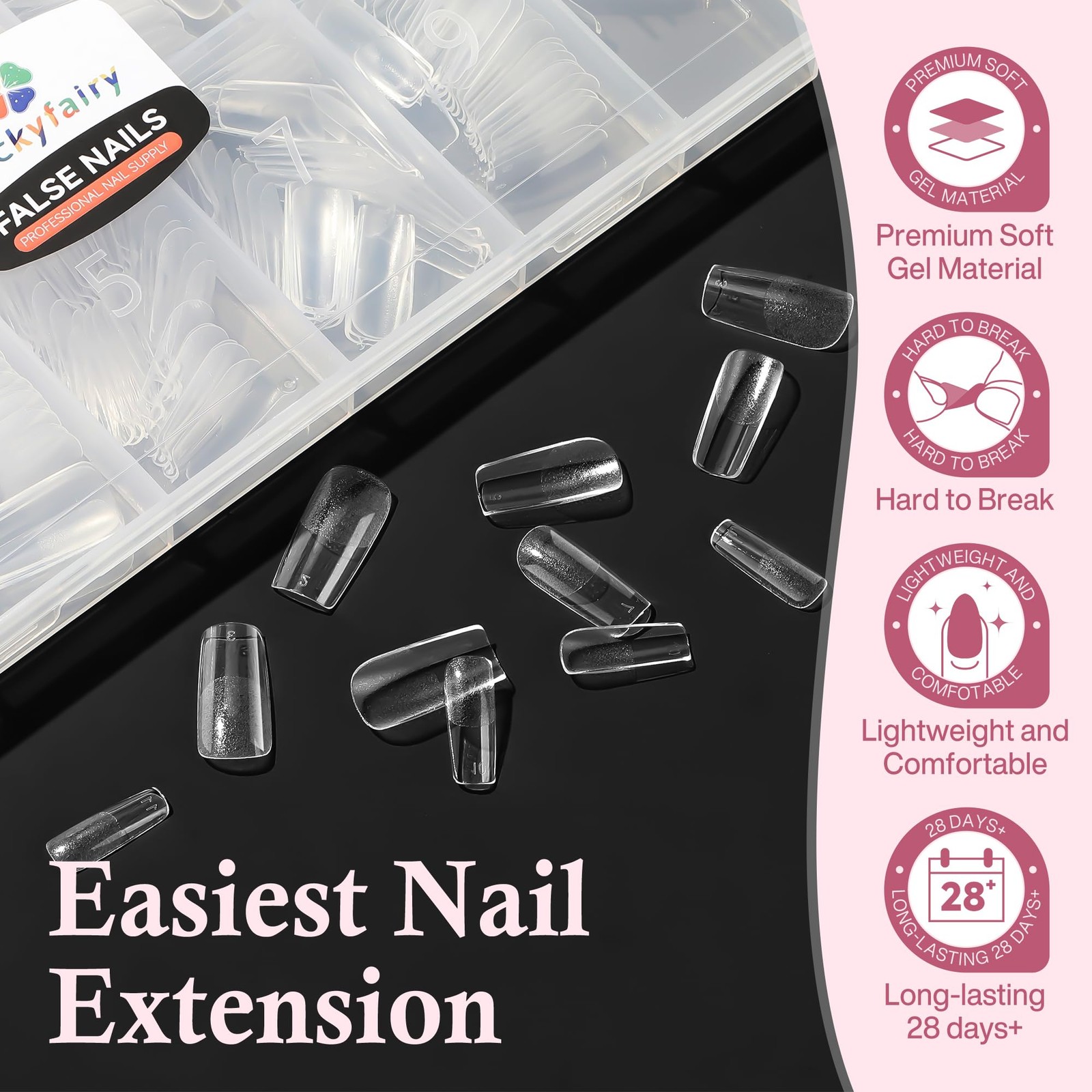 Medium Square Nail Tips, 360pcs Soft Gel Pre-Shaped Acrylic Fake Nails, Half …
