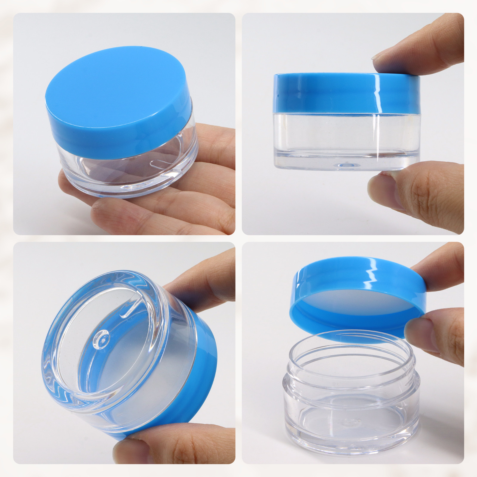 12 Pieces 20G/20ML Round Clear Cosmetic Cream Sample Jars Blue Lids BPA Free