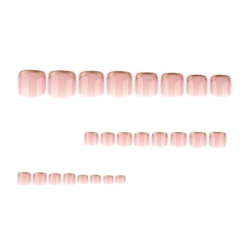 Gold Press on Toenails Square French Fake Toe Nails Press ons Short style 4