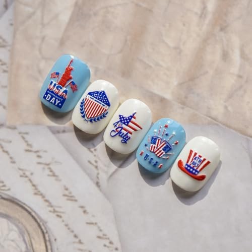 4th of July 5D Nail Art Stickers Decals Red Blue White American Flag Style-42