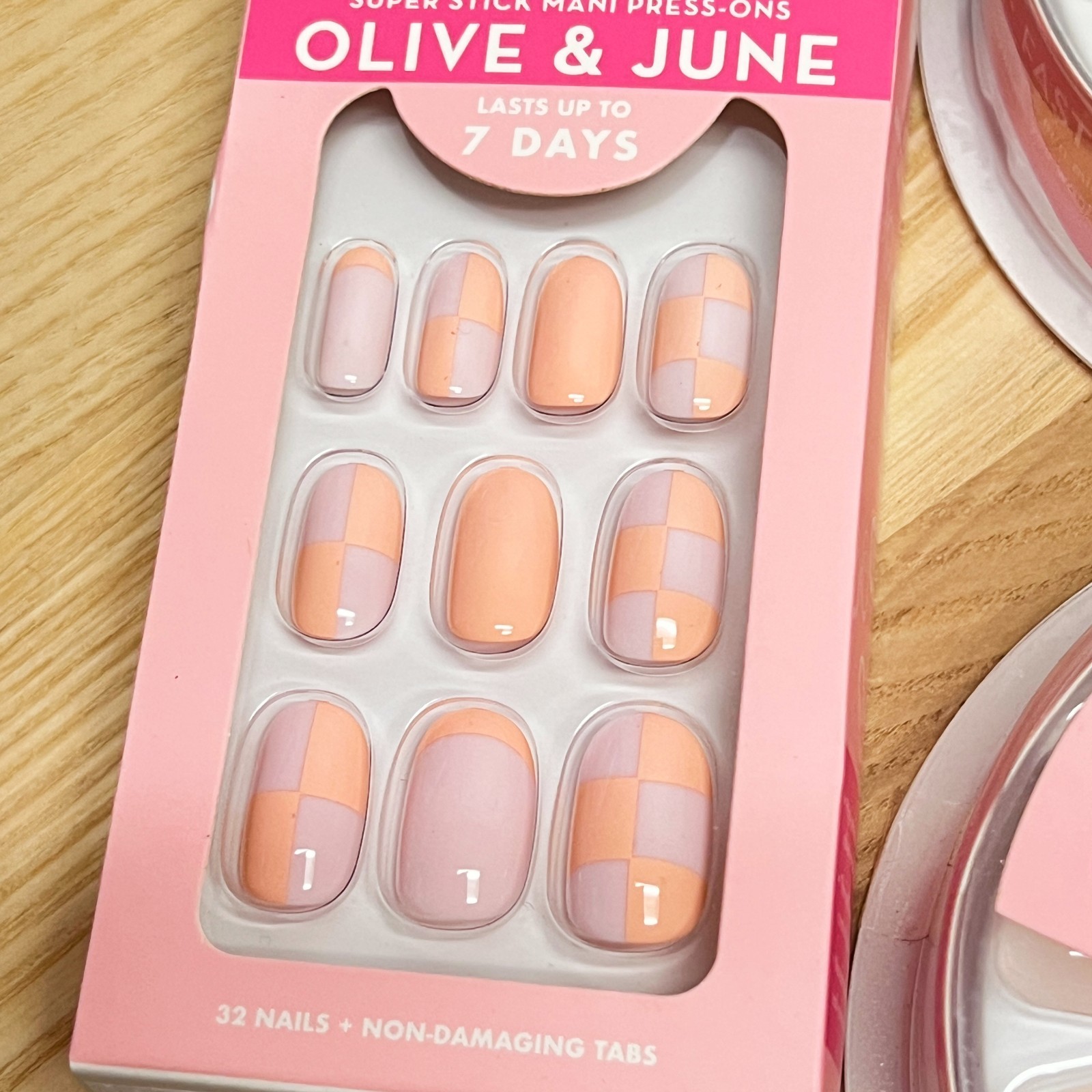 3X Olive & June Short Press-On Nails Squoval & Round NEW French Tip Checkerboard