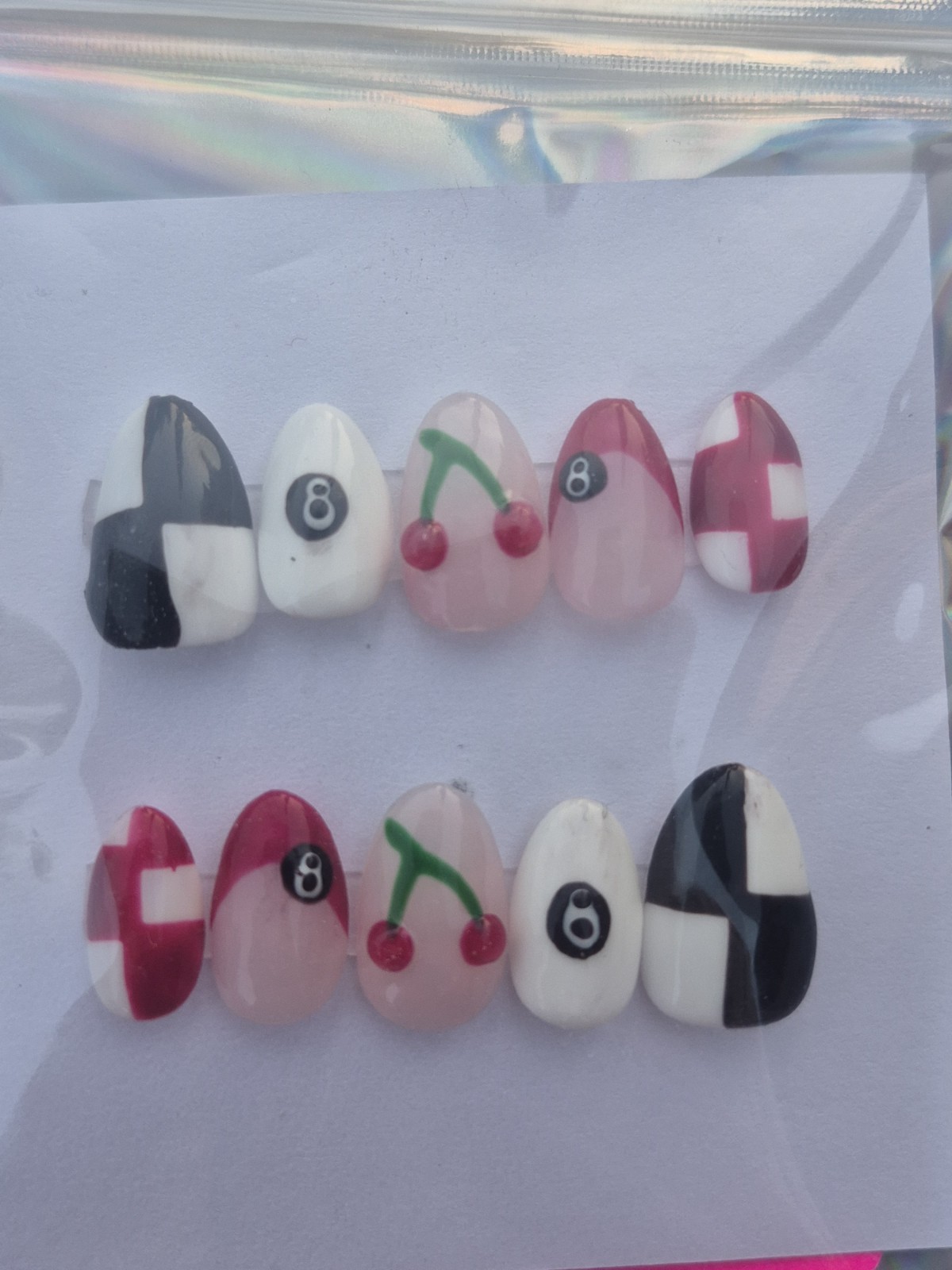 Y2k Black White and Red Press On Nails Short Almond Small