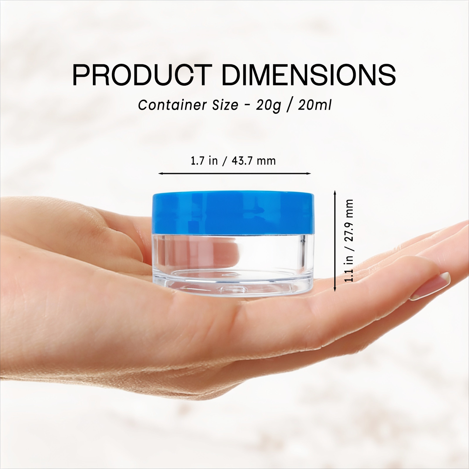 12 Pieces 20G/20ML Round Clear Cosmetic Cream Sample Jars Blue Lids BPA Free