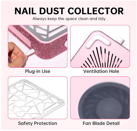 Aspirador de polvo para uñas acrílicas, potente succión profesional, diseño rosa