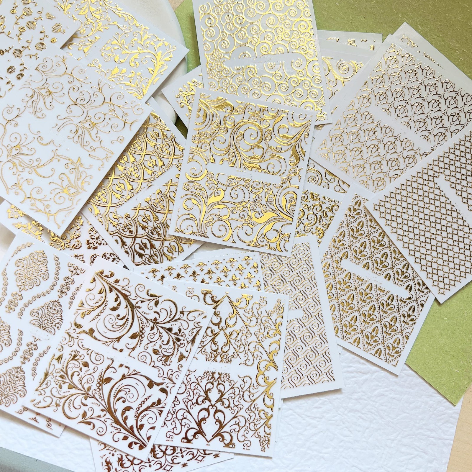 Luxury Gold Nail Art Stickers – 26 Sheets, Unique Shapes, Adhesive Decals for DI
