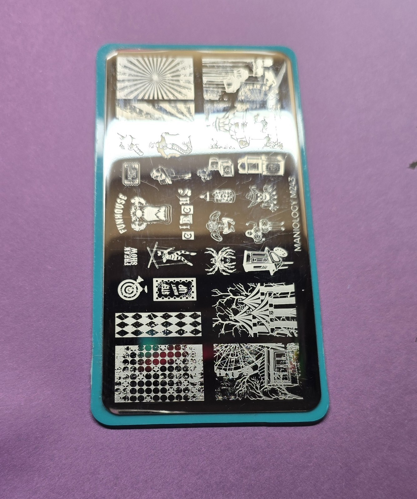 Maniology M243 Freak Show Halloween Circus Funhouse Clown Nail Stamping Plate