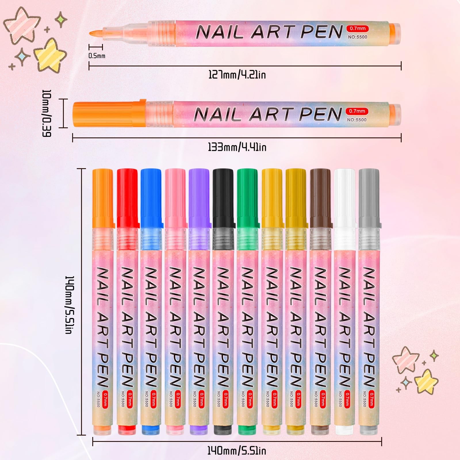 12 Colors Nail Art Pens Set, 3D Nail Polish Pens, Nail Art Pens for Dotting Draw