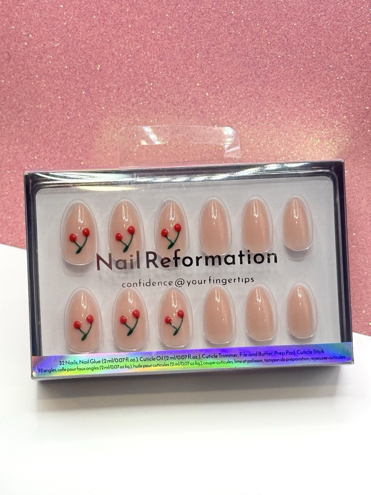 Nail Reformation 32 Press On Nails Almond Peachy Nude Cherry