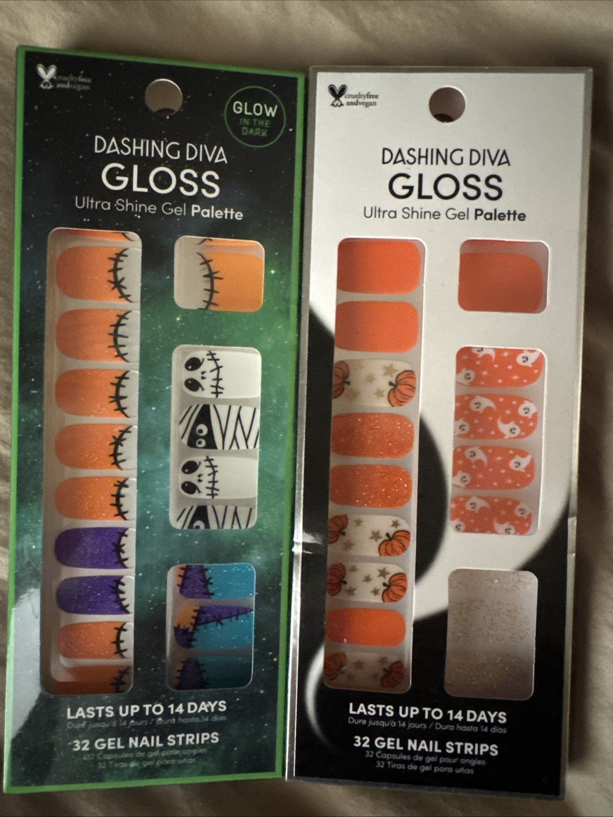 Dashing Diva Nail Stripe Halloween Lot Of 2 Ghosts Pumpkins Orange