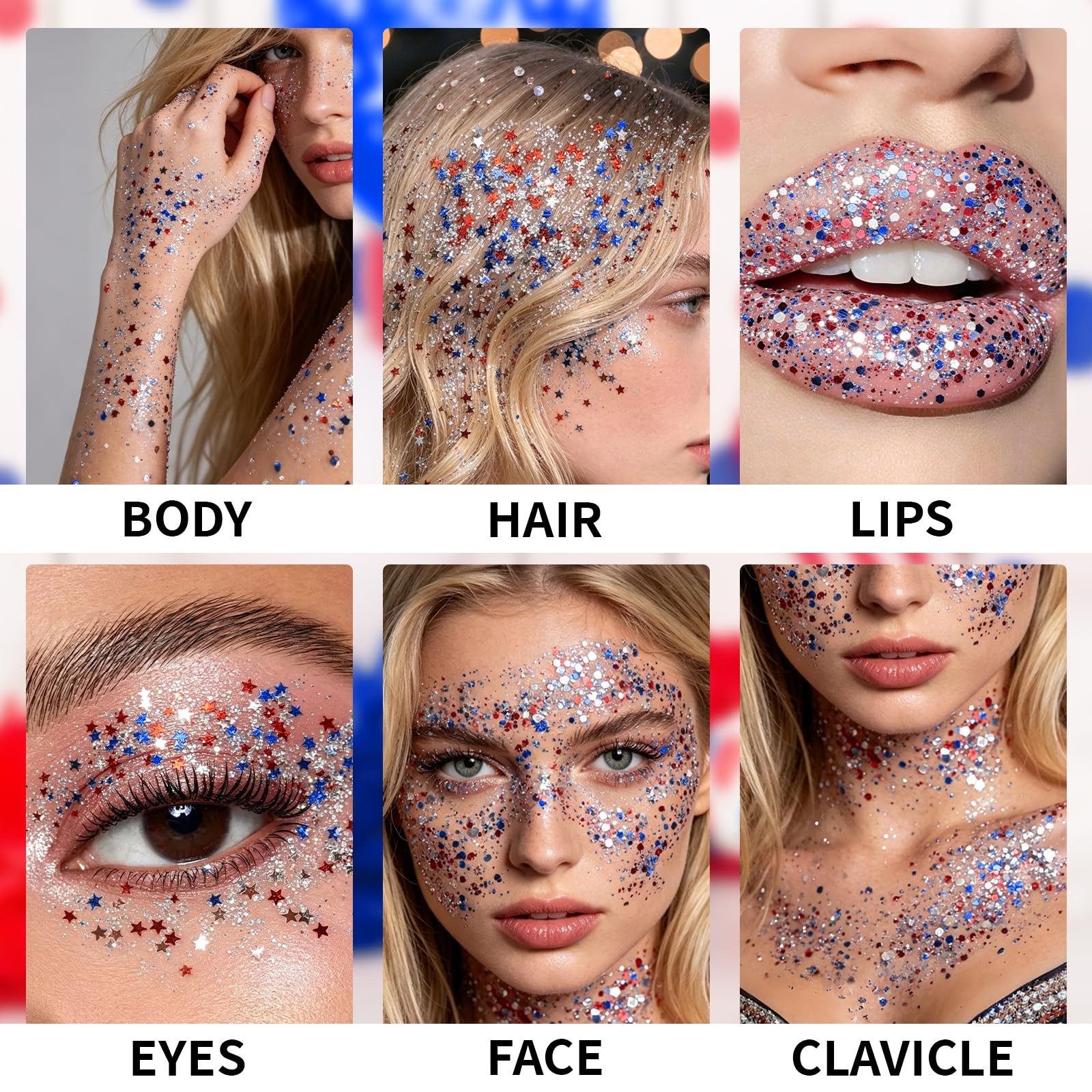 Starlet Glitter Stick, Red White Blue Star for Body Hair, Patriotic Pride USA…