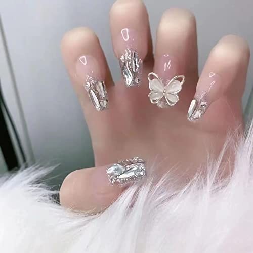 Press on Nails with Designs Medium Length, Coffin Shape Full Cover Reusable