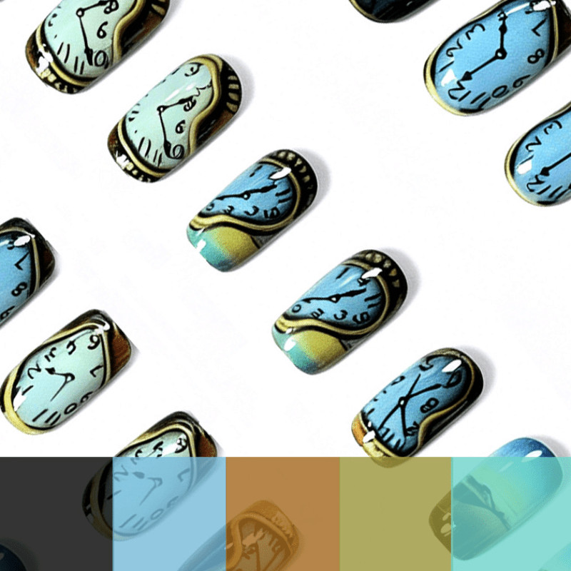 48 Pcs Surreal Clock Landscape Coffin Press on Nails, Art Unique Fake Nails