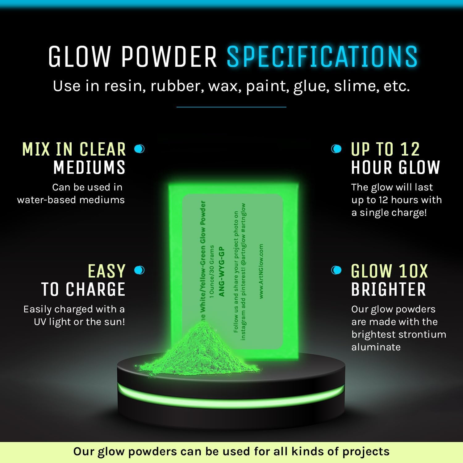 Glow in the Dark Pigment Powder – Neutral and Fluorescent Color for Art Painting