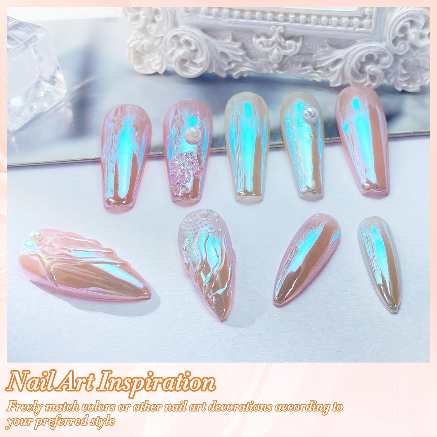 Unicorn Chrome Nail Powder, Aurora Unichrome Mermaid Aurora Nail Powder Pigme…