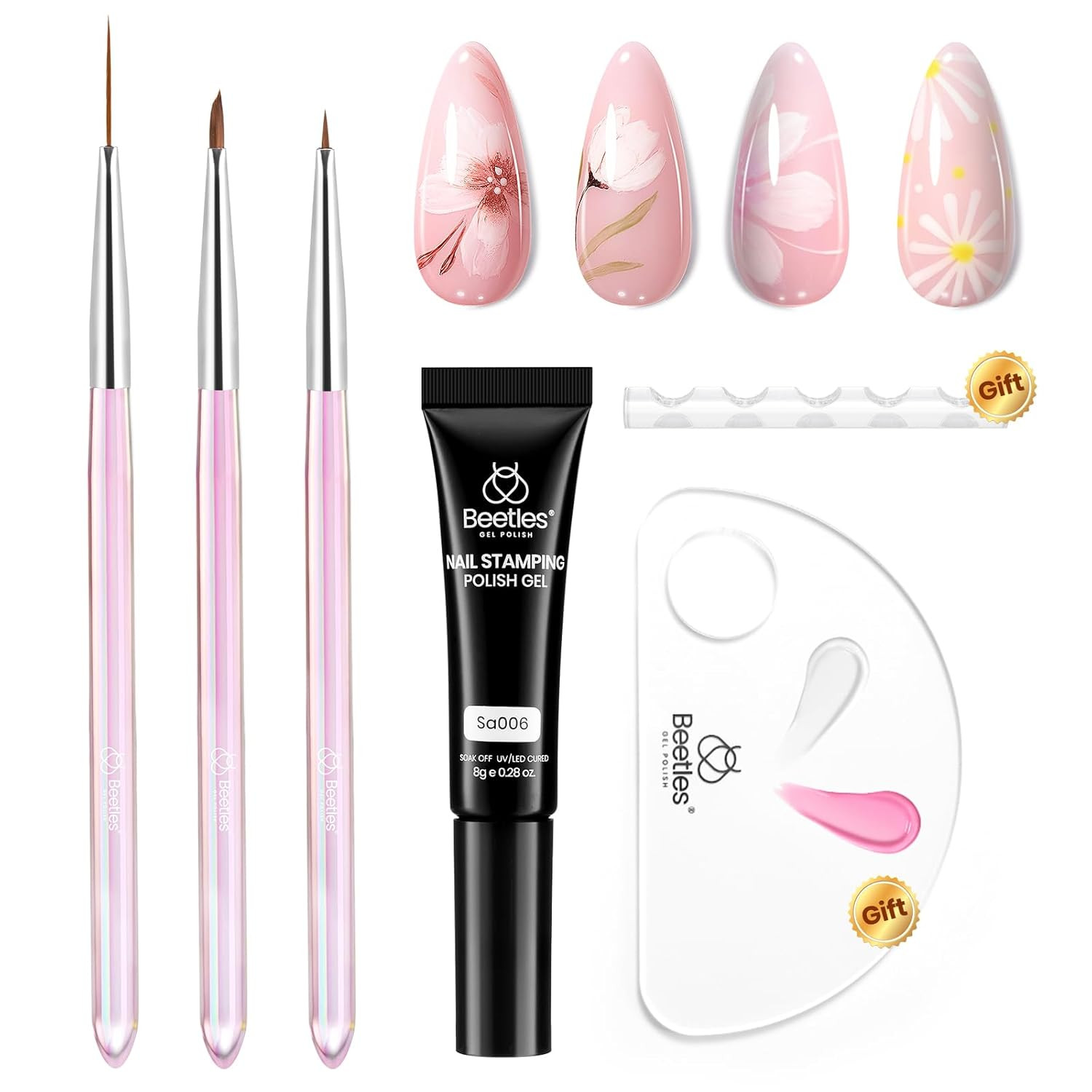 Nail Art Brushes Set for Gel Polish 3 Pcs Nail Art Design Pen and One White Pain
