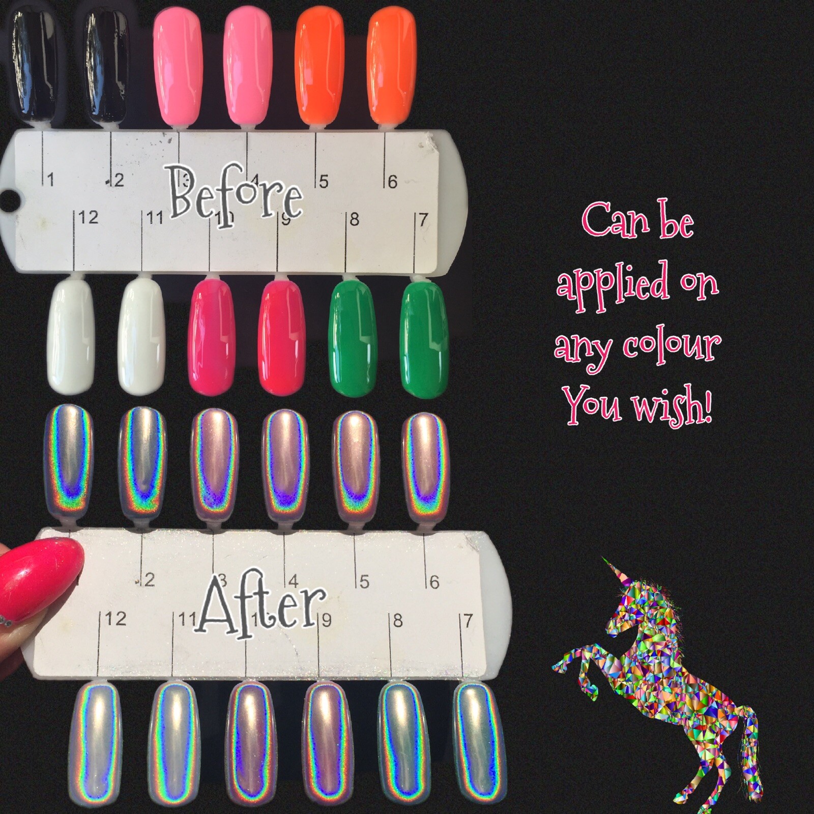 Unicorn Holographic Nail Powder Ultra Fine Chrome Rainbow Effect Pigment 15um UK