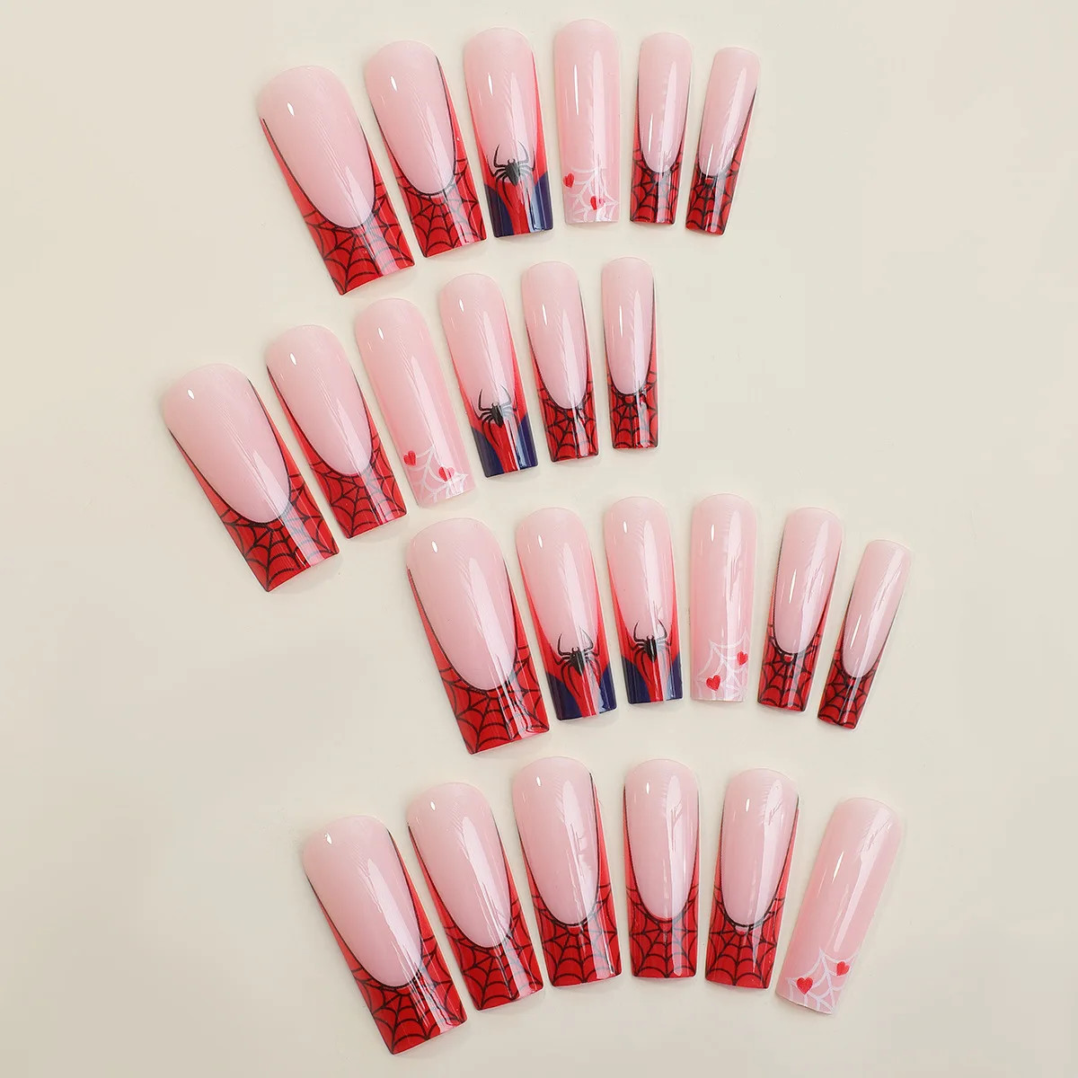 24pcs Halloween Spider Fake Nails French Coffin Full Cover Artificial Nail Tips