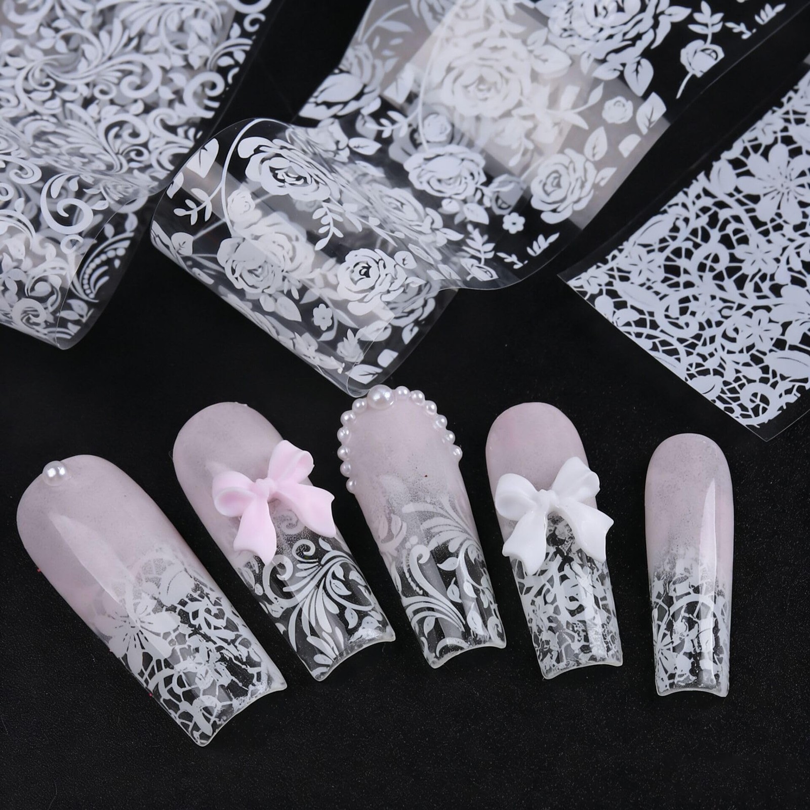 Qdsuh Lace Nail Foil Sheets 10 Rolls Black White