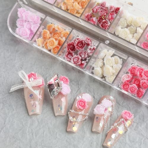 180PCS 3D Flowers Nail Charms – Flat-Back Resin Rose Camellia Rose Nail Charms