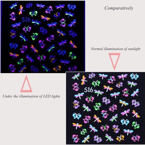 EBANKU 24Sheets Fluorescence Nail Art Stickers Decals 3D Self-Adhesive