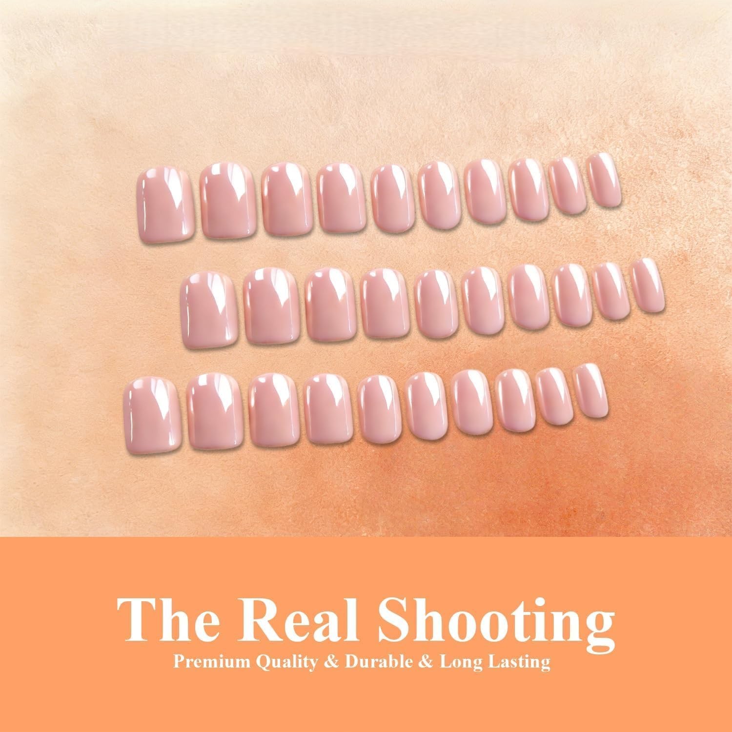 SXVME Chrome Peach Pink Press on Nails Short Square, Glazed Short Fake Nails …