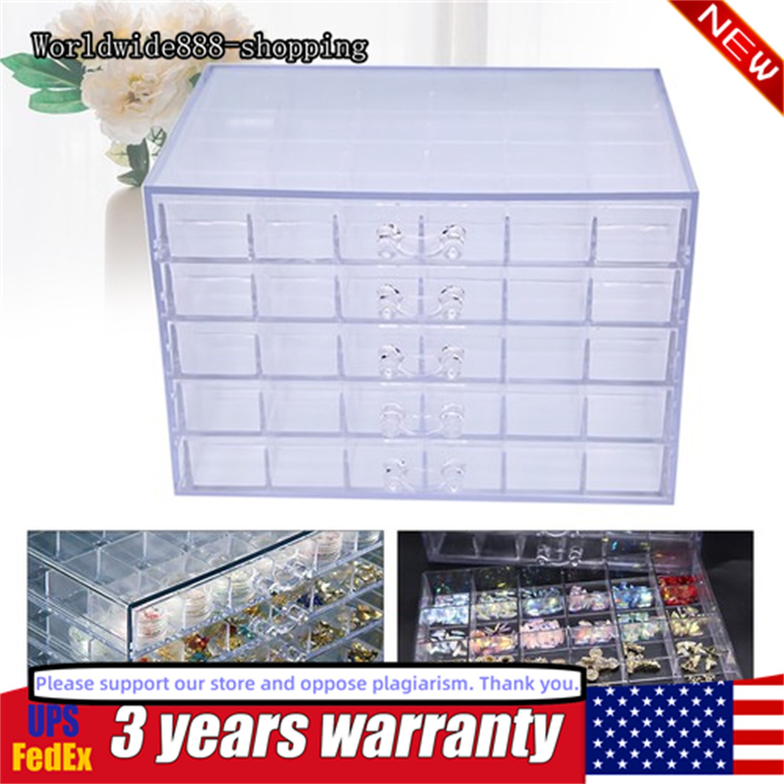 5 Layers Nail Art Supplies Display Organizer 120 Grids Nail Art Storage Box