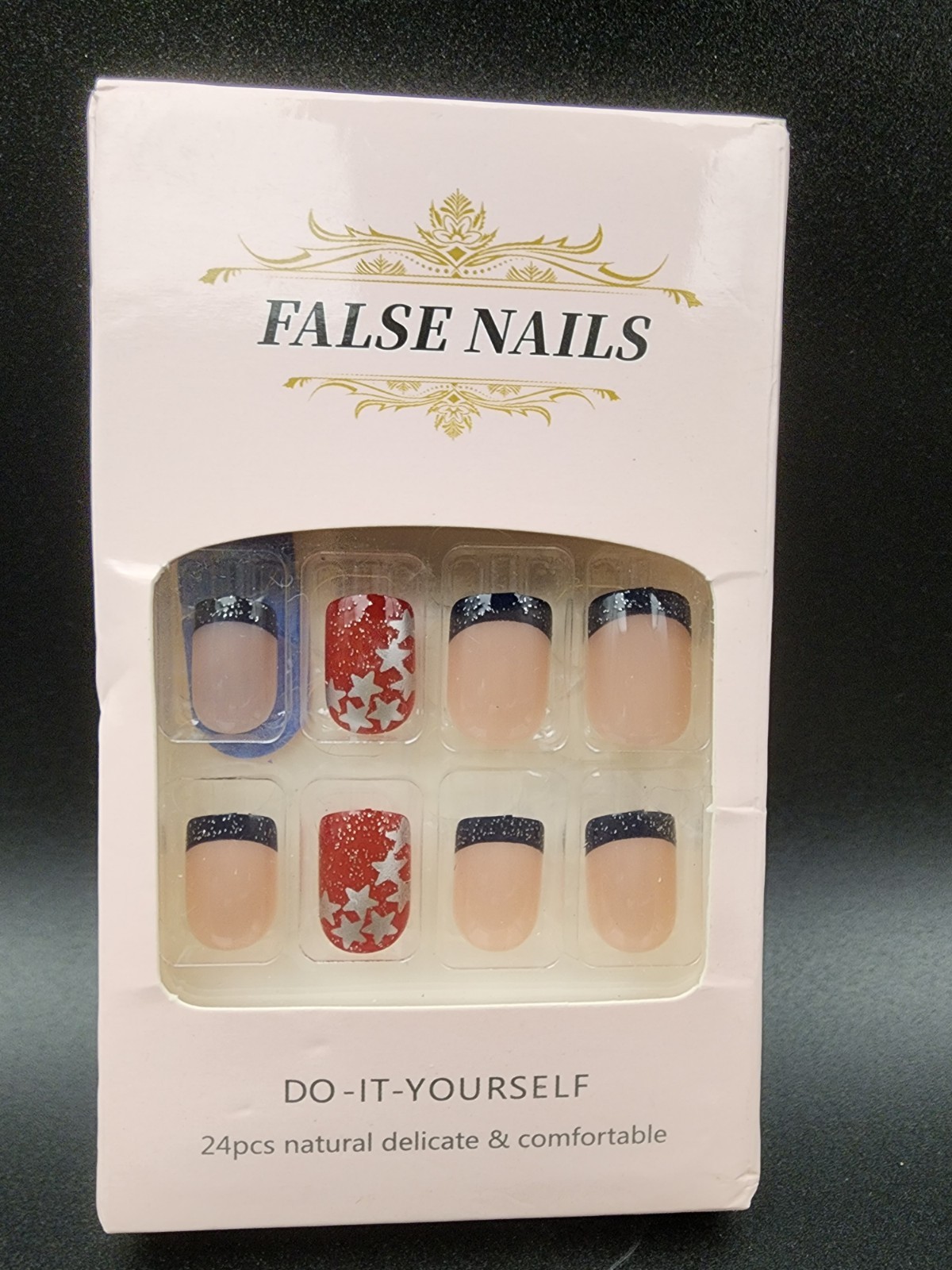FALSE NAILS RED WHITE & DARK BLUE DESIGN 4TH OF JULY PATRIOTIC