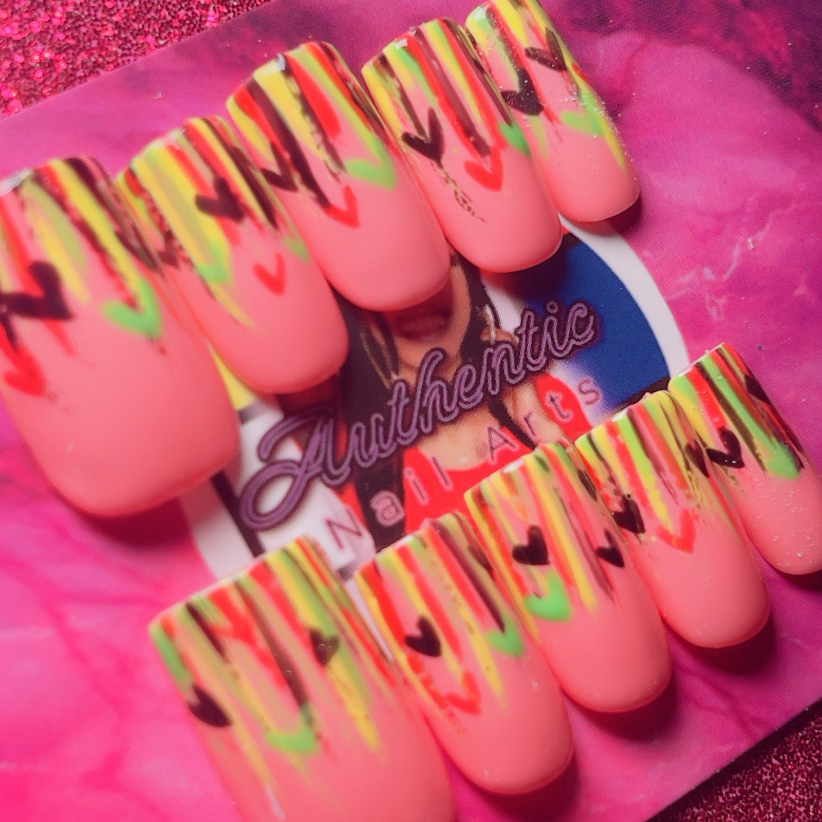Authentic Nail Arts Square Press-On Nails Juneteenth Glossy Acrylic Full Cover