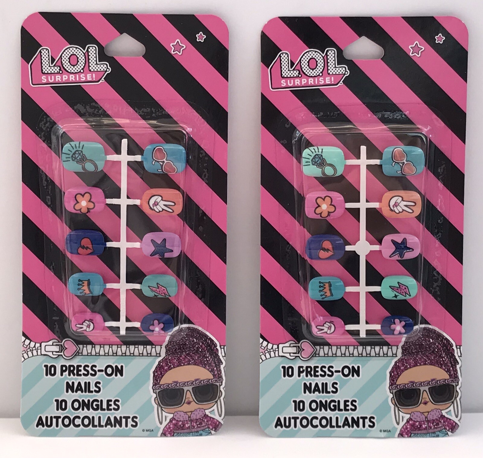 New Sealed! 2 Packs of 10pc Lol Surprise Press- On Nails Gift Set For Girls