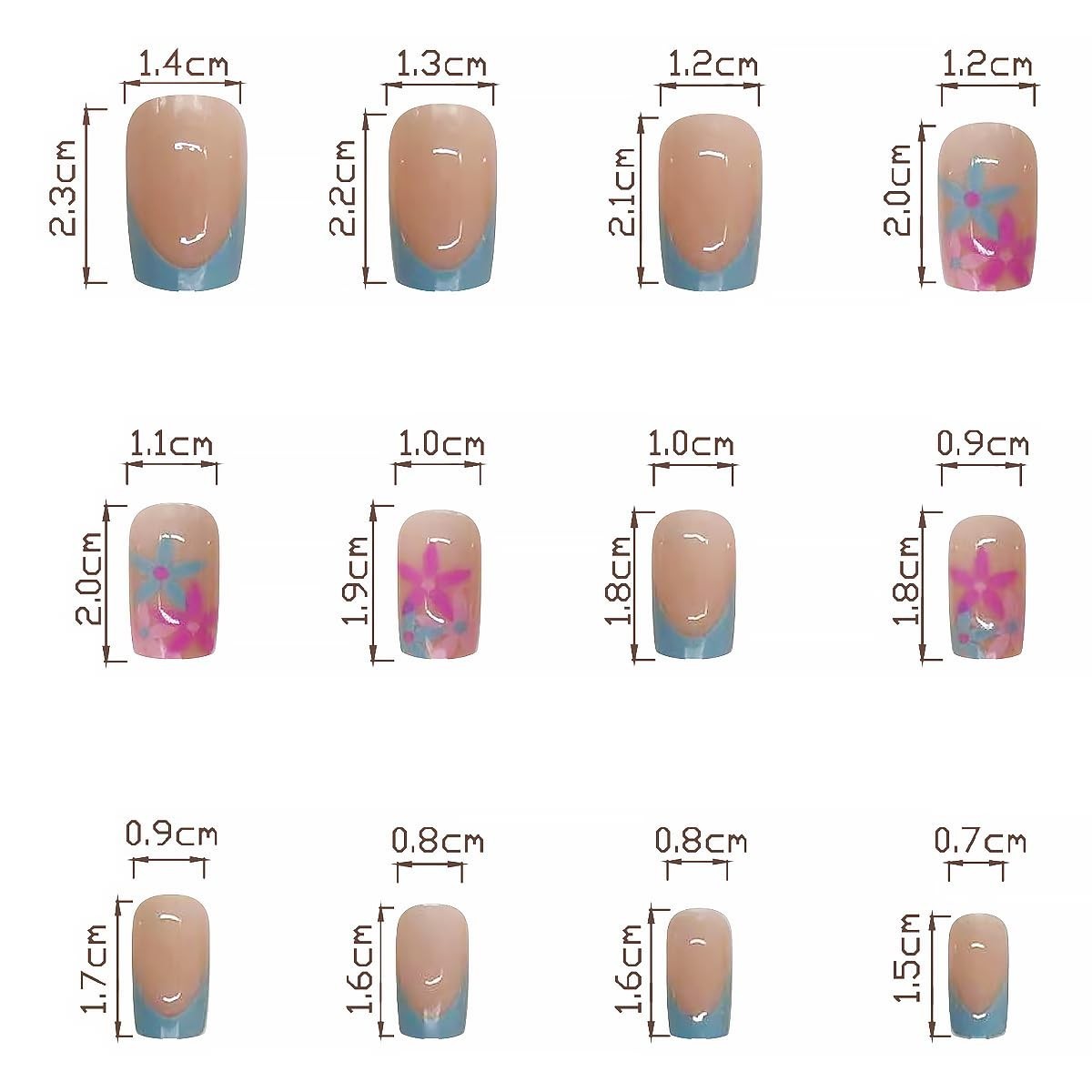 Stylish 24pcs Blue Floral French Tip Fake Nails – Perfect for Any Occasion