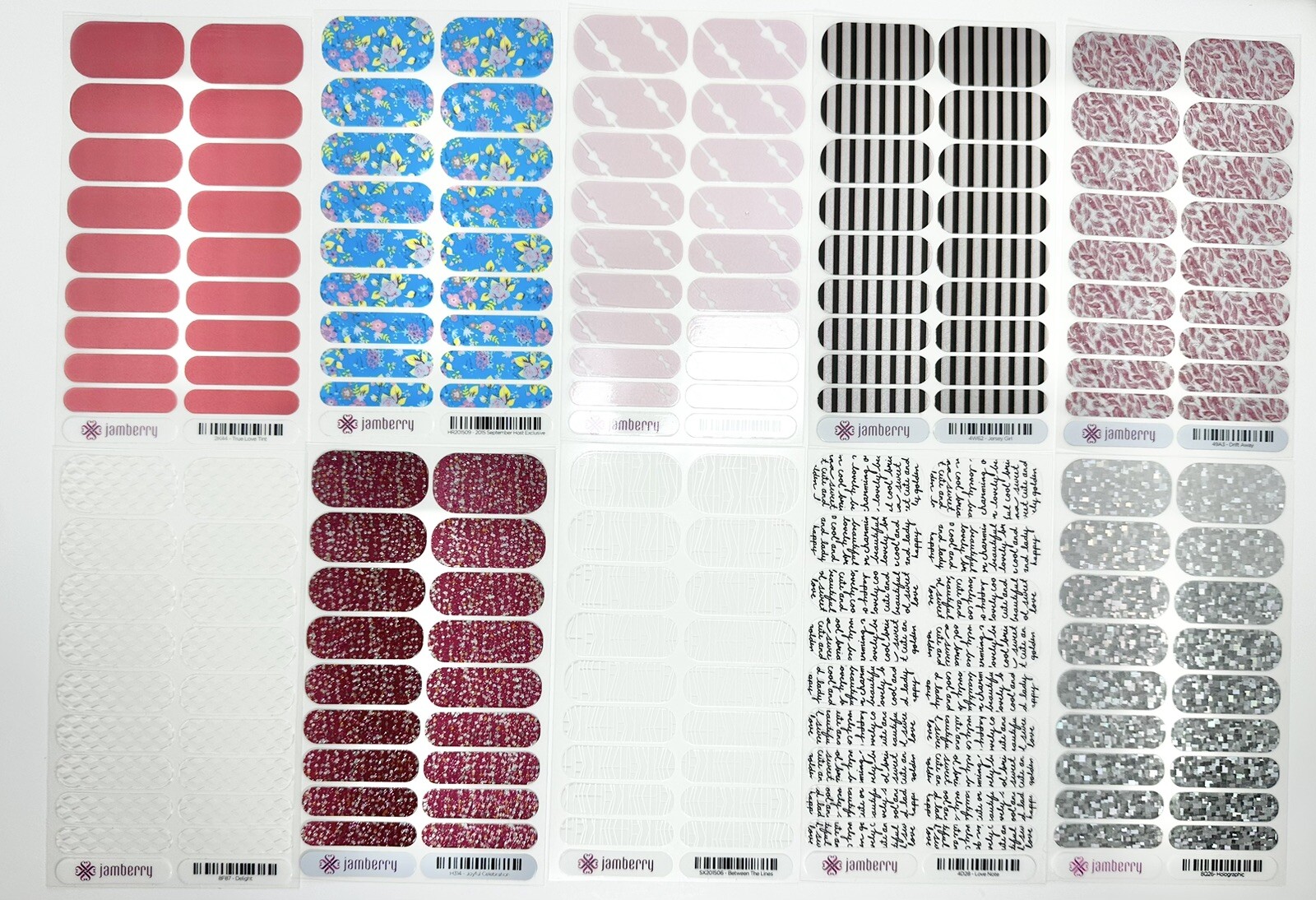 Jamberry Nail Polish Wraps Full Sheets Pattern Flower Sparkle Mixed Lot of 10