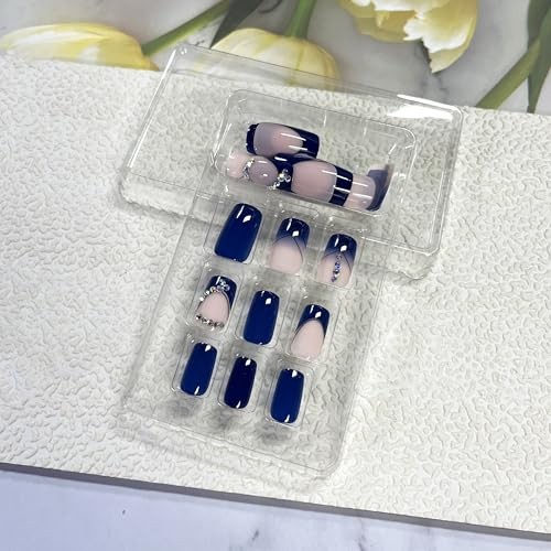 Press on Nails Medium Square – Royal Blue French Tip – 9116 Royalblue