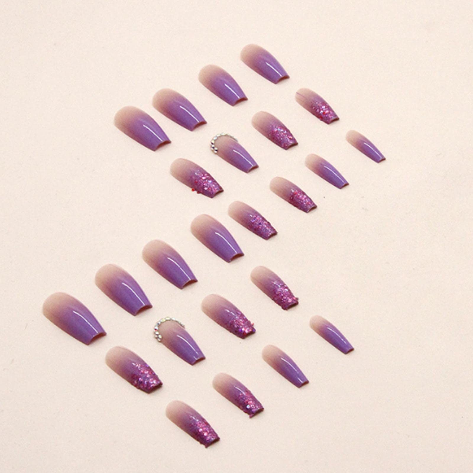 Gradient Press on Nails Long Coffin False Nails Bling Fake Nails Full Cover P…
