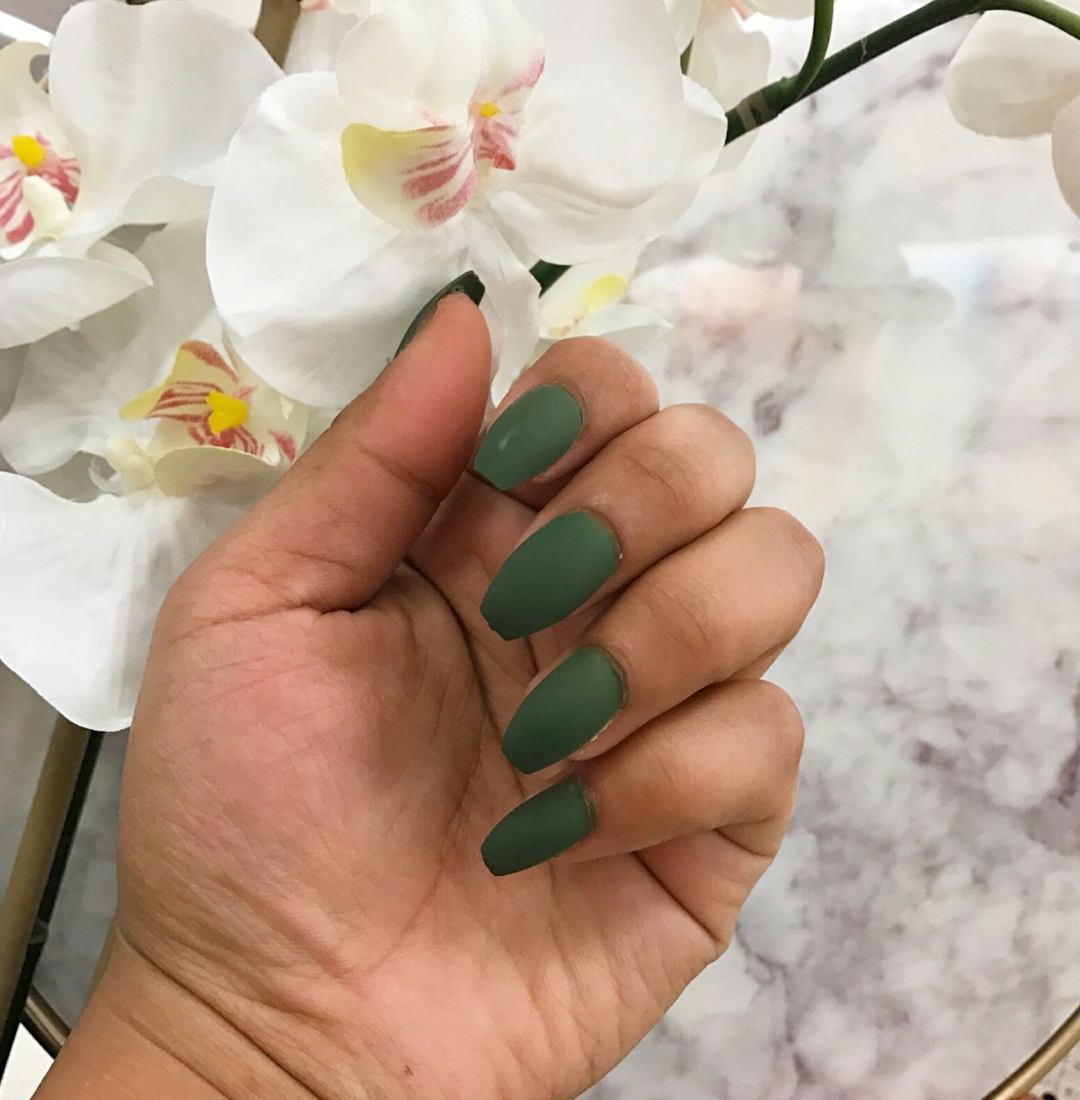 Empress by Makellos; Matte coffin shaped glue-on nails