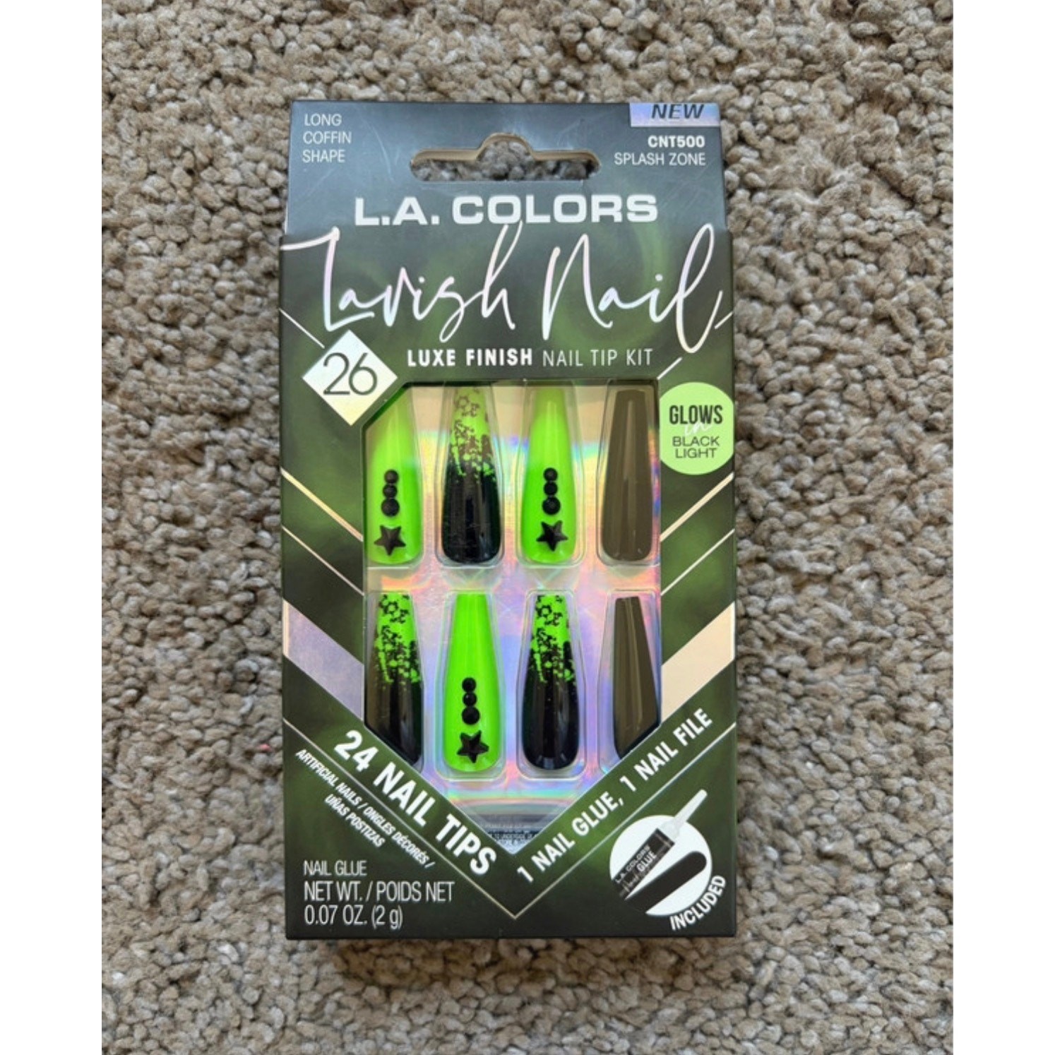 L.A. Colors Lavish Nails Black and Green Halloween Long Coffin Shape Fake Nails