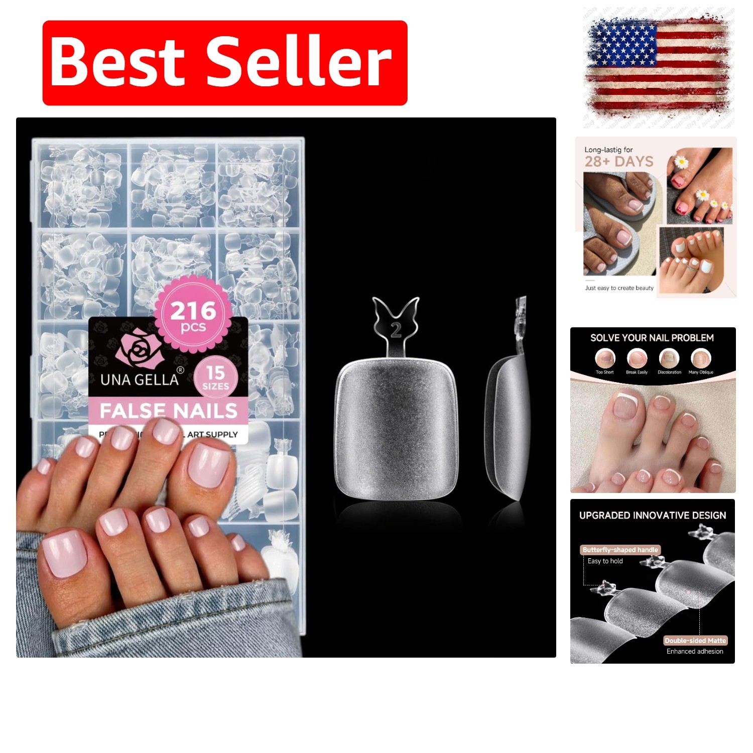 216 Pcs Clear Gel Toe Nail Tips – Double Matte Finish, 15 Sizes for DIY Nail Art