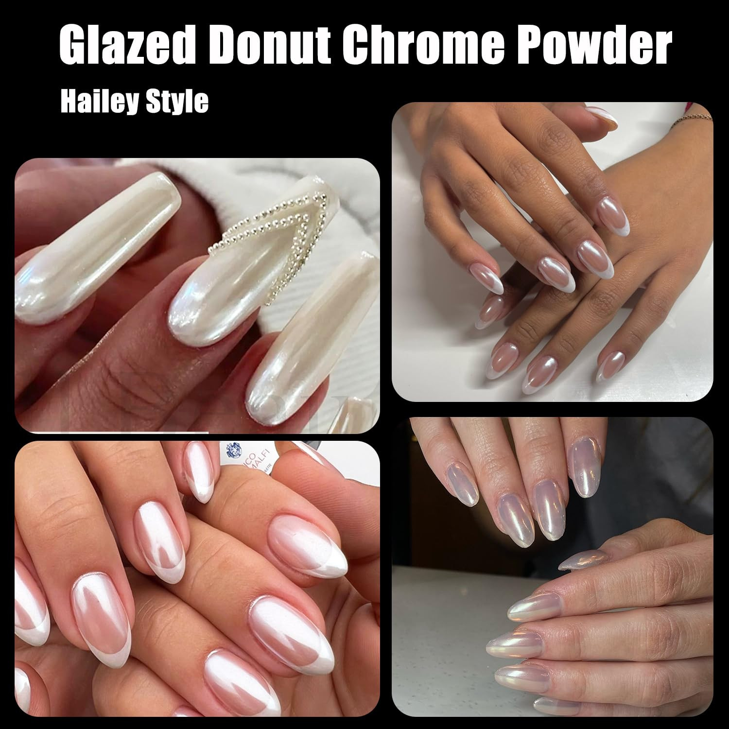 2Pcs White Chrome Nail Powder Moonlight Pearl Powder for Nails, Magic Clear Pear